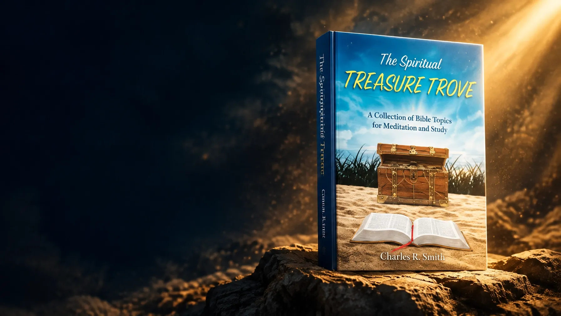 The Spiritual Treasure Trove book, lit warmly against a dark background
